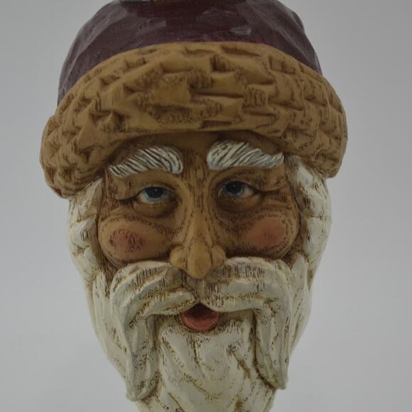 Santa Candle Stick Holder Old Christmas Faux Carved Wood Resin - Picture 10 of 13